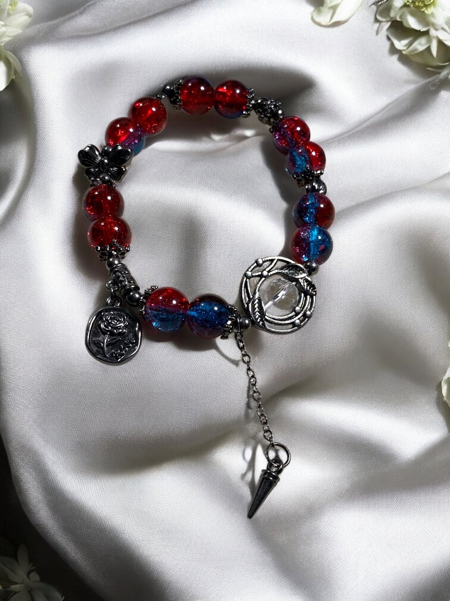 Red and Blue With Rose Charms Bracelet