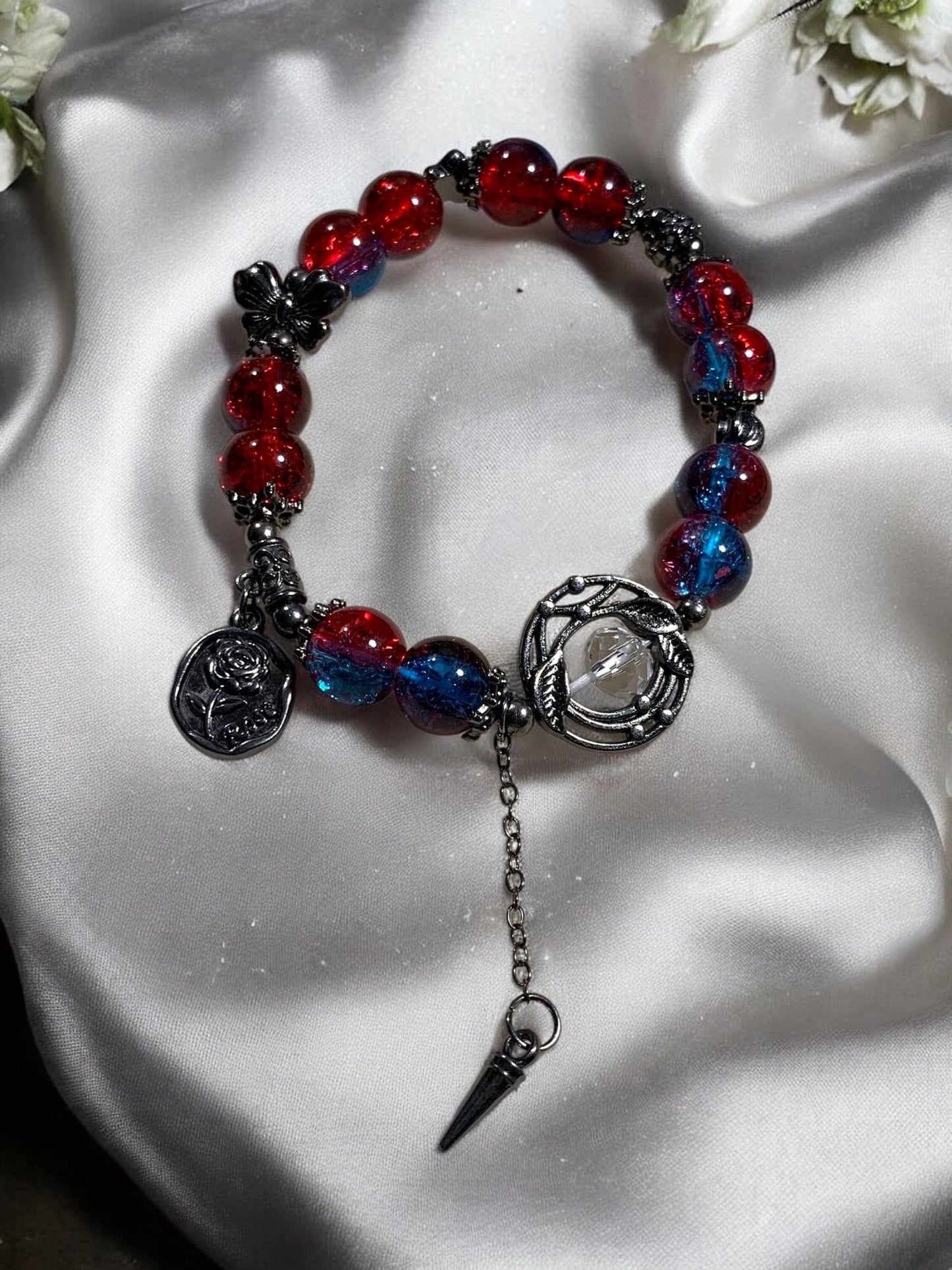 Red and Blue With Rose Charms Bracelet