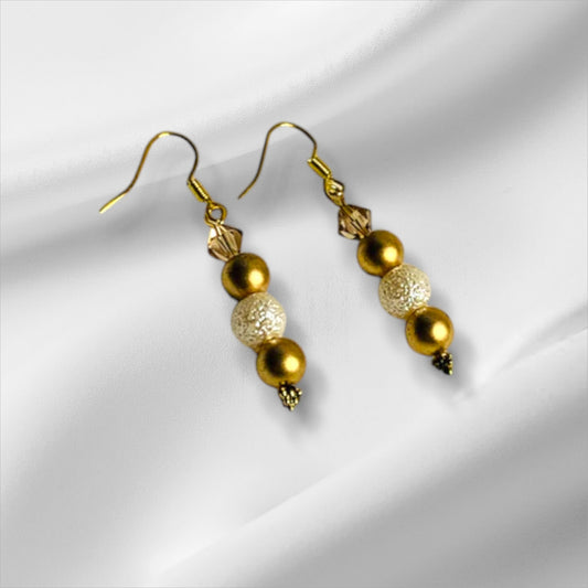 Gold and white color pearl beaded earrings