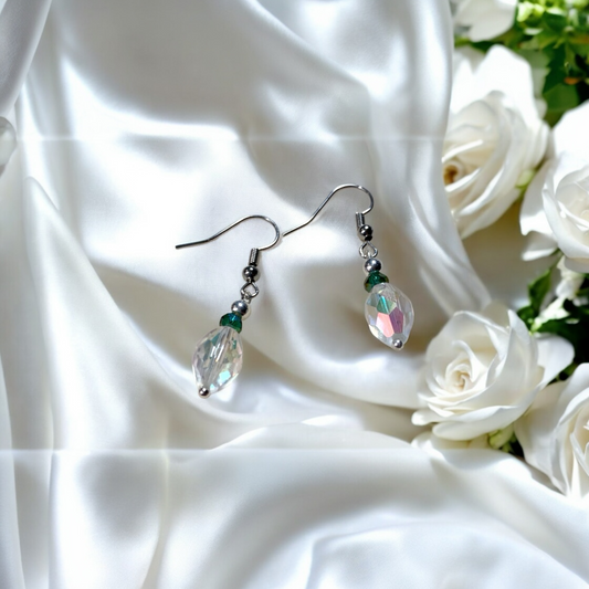 Clear Green Teardrop Earrings