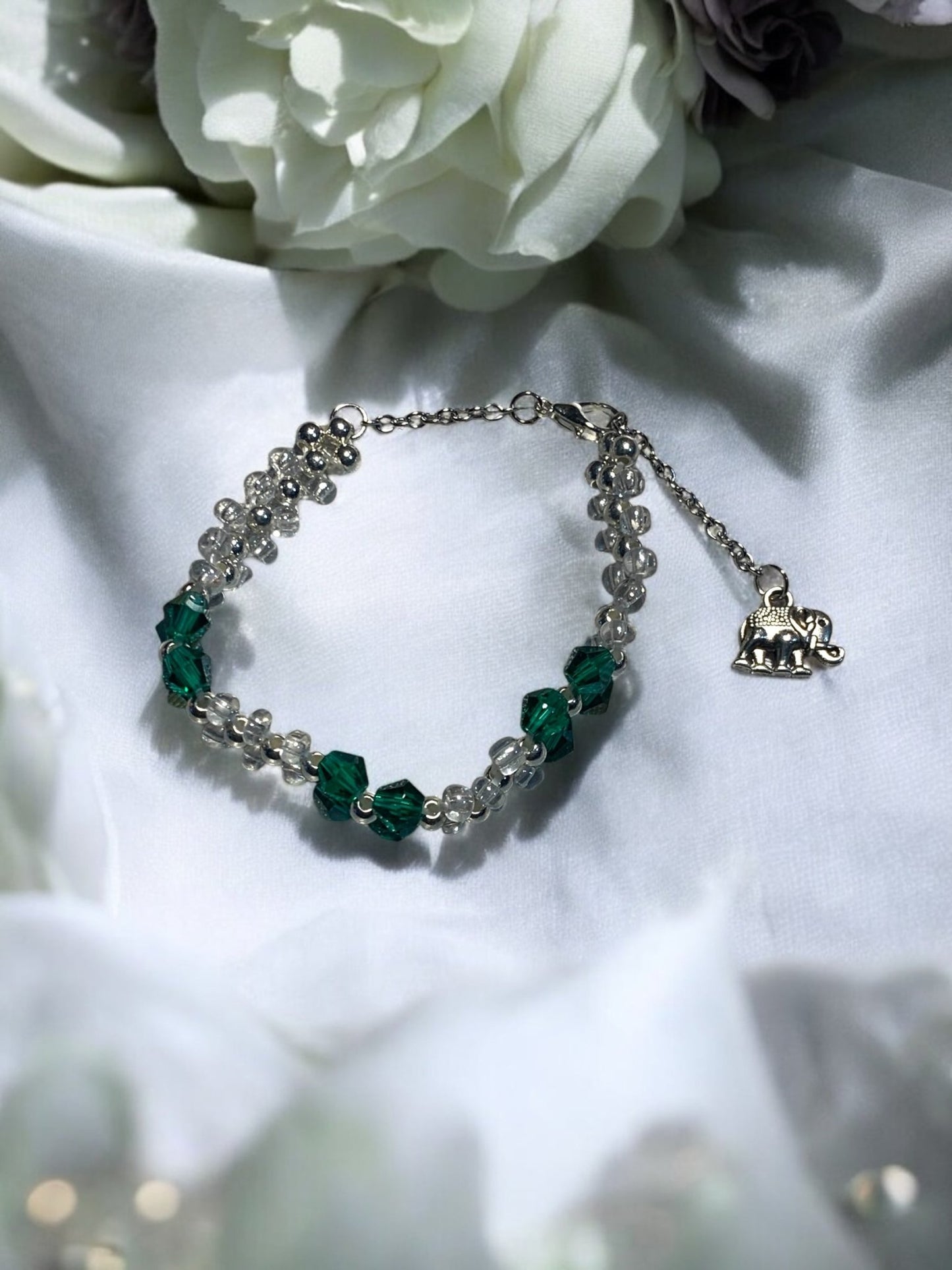 Green Flower Bracelet and Matching Ring