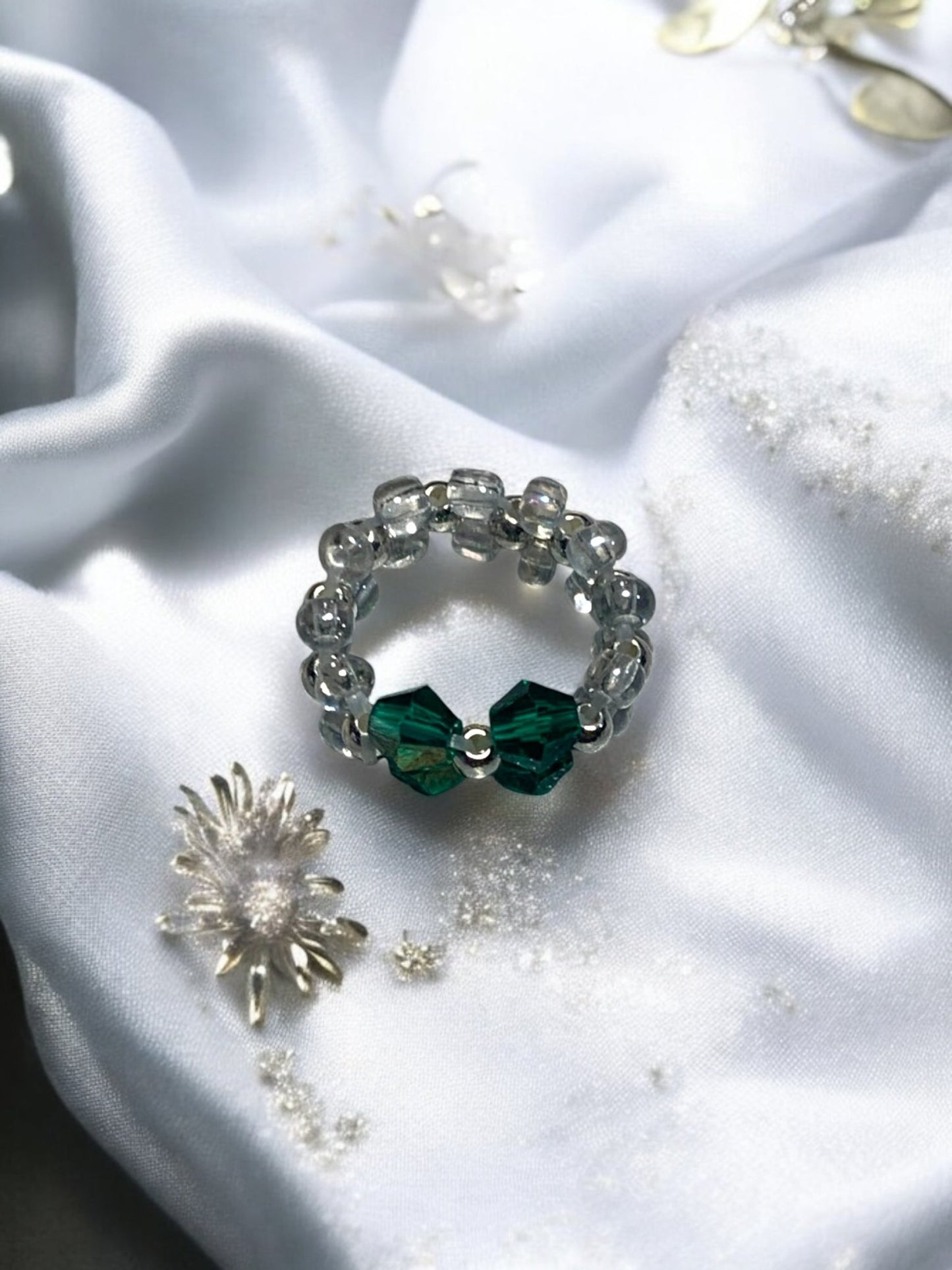 Green Flower Bracelet and Matching Ring