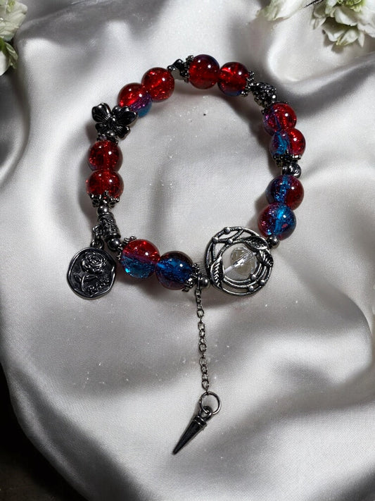 Red and Blue With Rose Charms Bracelet