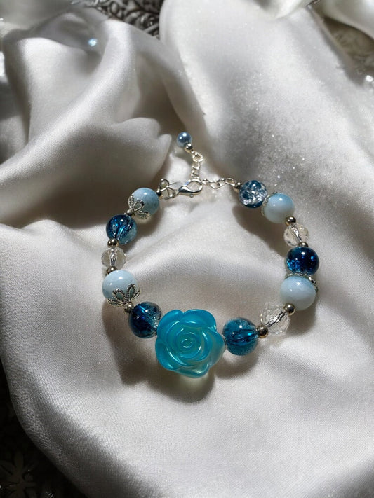 Teal Rose Flower Bracelet
