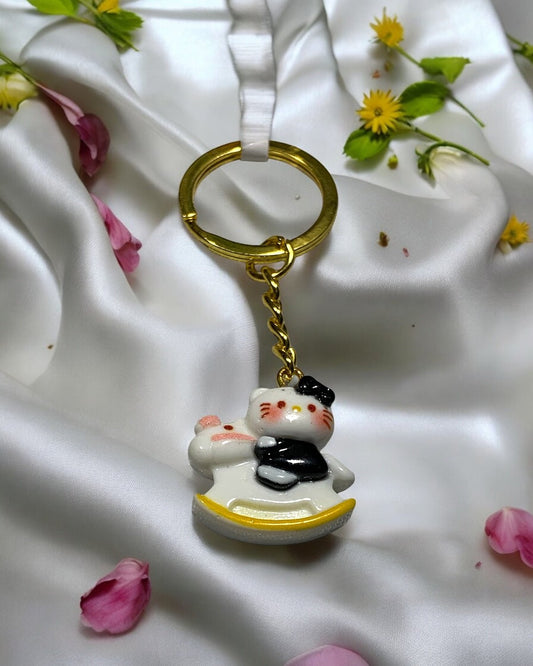 Kitty on Horse Keychain