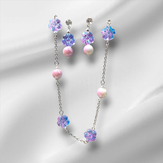 Blue Flower Necklace Set