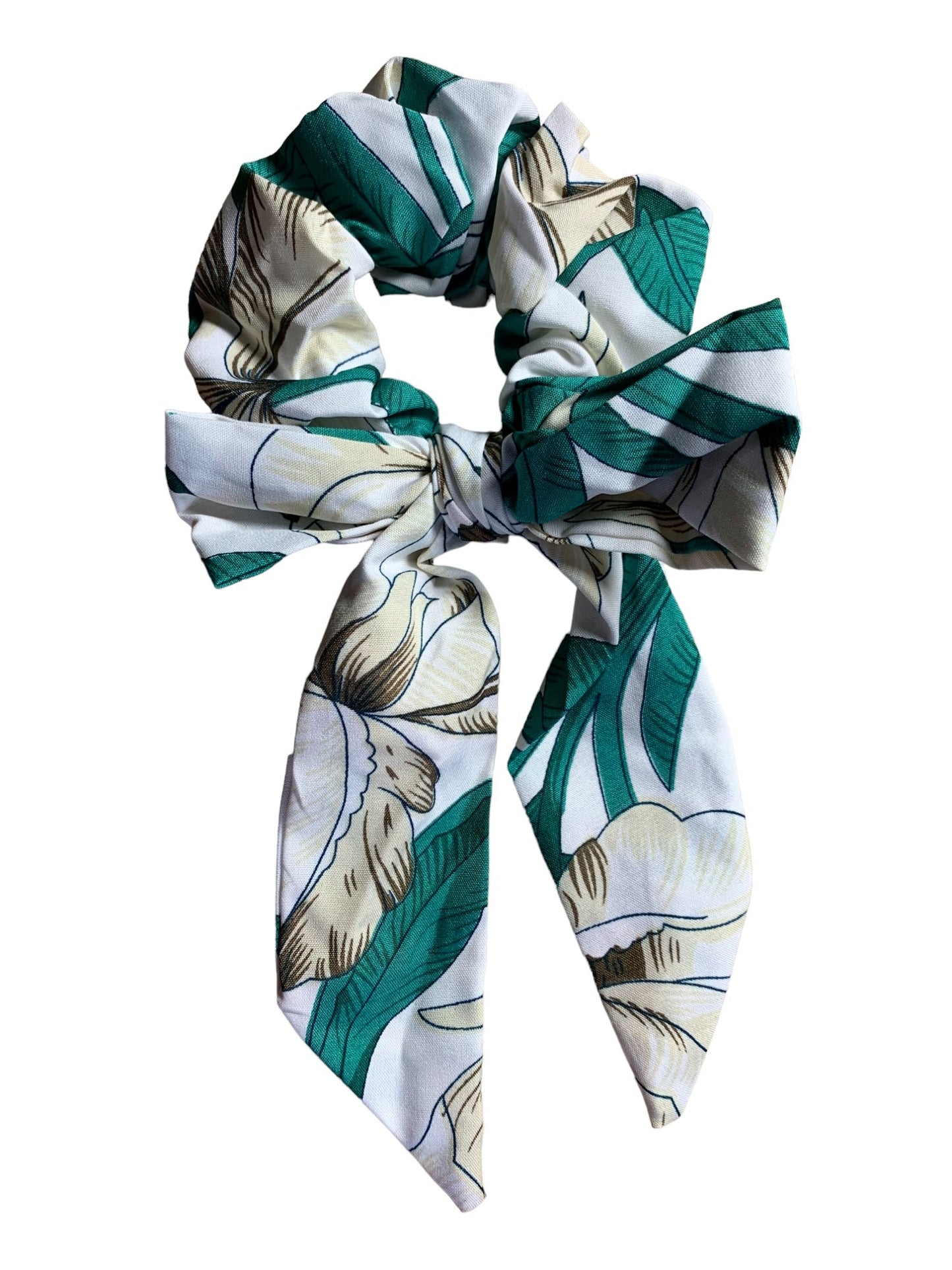 Hair scarf scrunchie- white and green